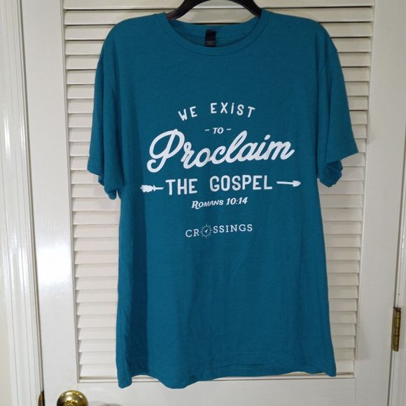 Christian T-Shirt Adult Size L Short Sleeve Green Crew Neck Gospel Jesus God - Picture 1 of 9